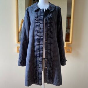Hale Bob women’s polka dot ruffle front Peter Pan collar navy coat ~S/M